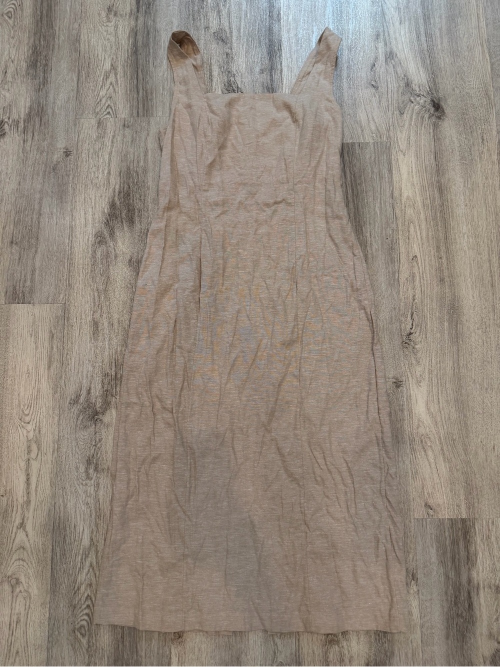 Old Navy Linen Blend Beige Midi Dress Medium Square Neck Smocked Back